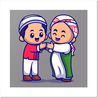 Couple Muslim Men Shaking Hands Cartoon Posters and Art